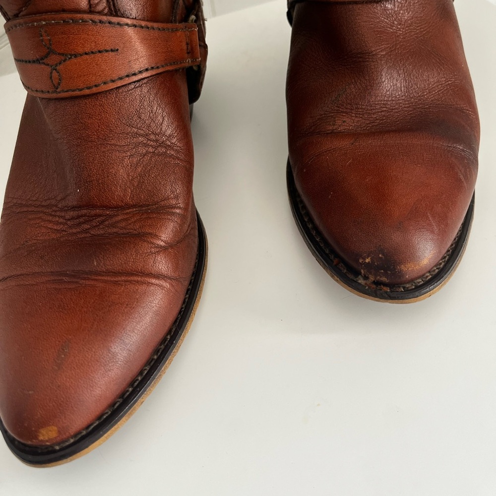 VTG Brown Leather Western Harness Boots - Picture 3 of 10
